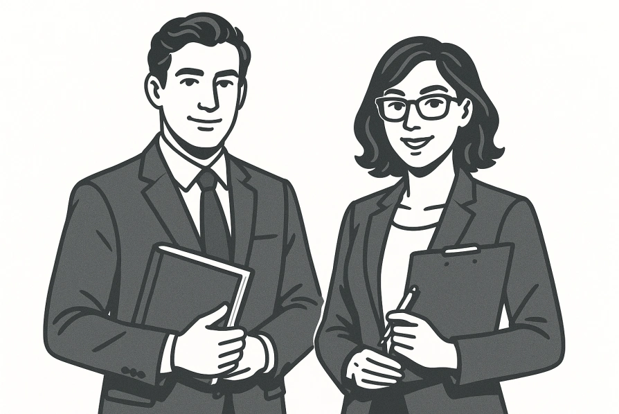 Portraits of attorney Jim Davis and paralegal Kim Cochran